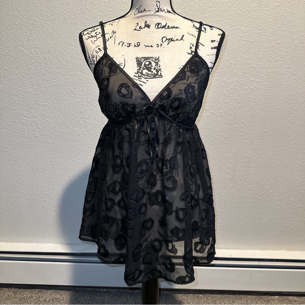 Sheer Heart Pattern Night Dress/ Chamise